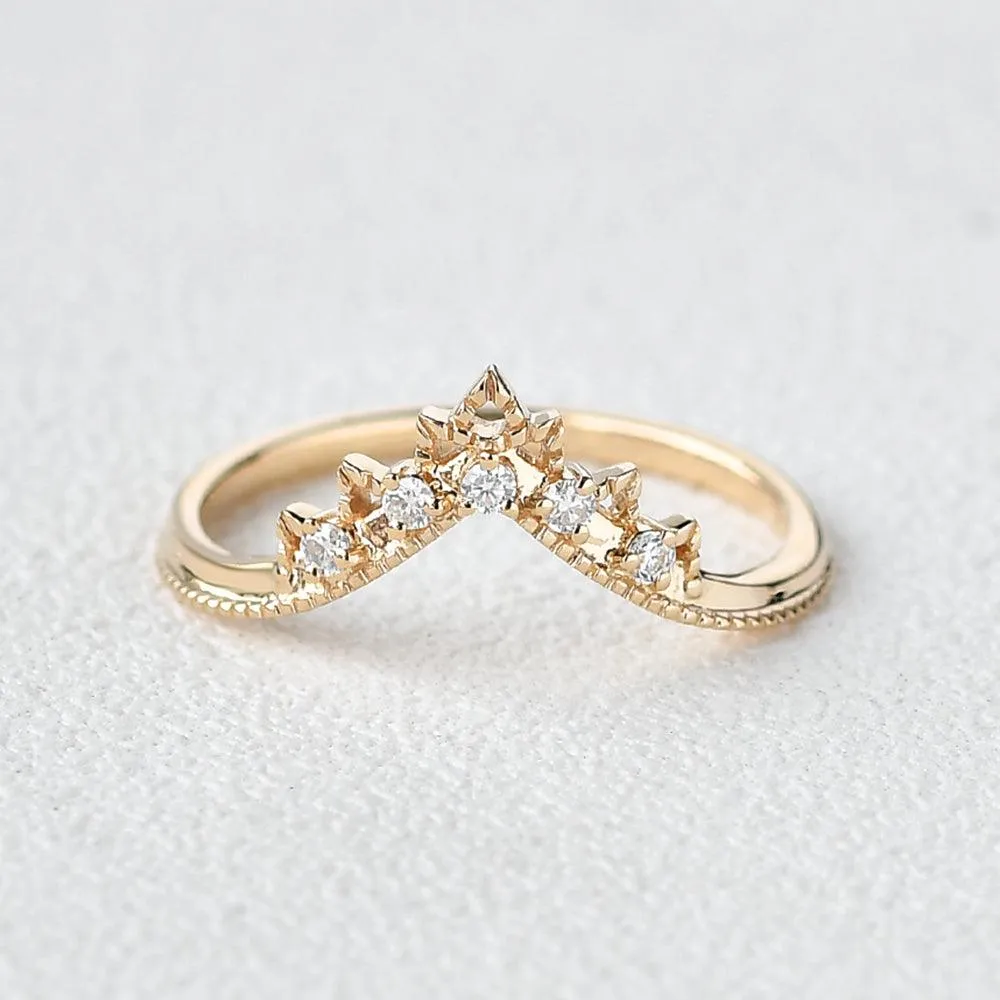 Art-deco Moissanite Curved Stacking Band