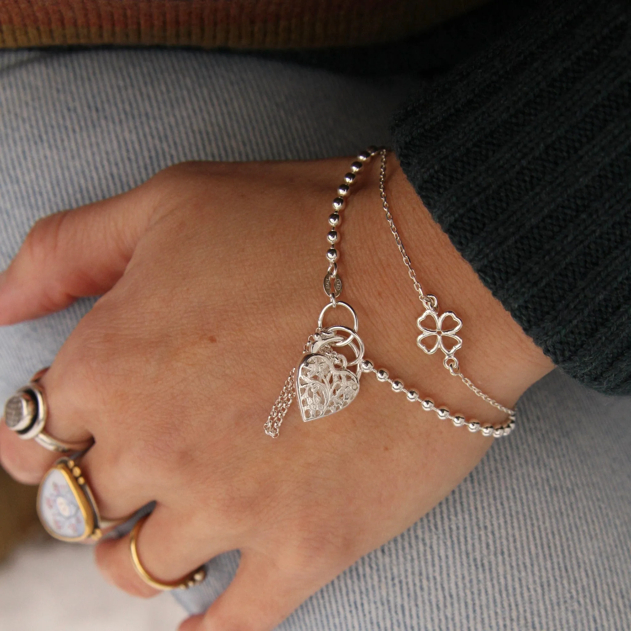 Ball Chain Bracelet with Filagree Heart Lock