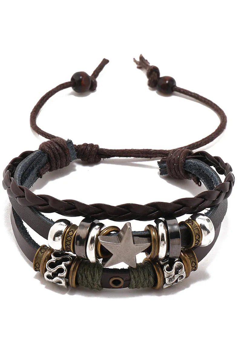 BEADED SIMPLE LEATHER MULTI-LAYER BRACELET