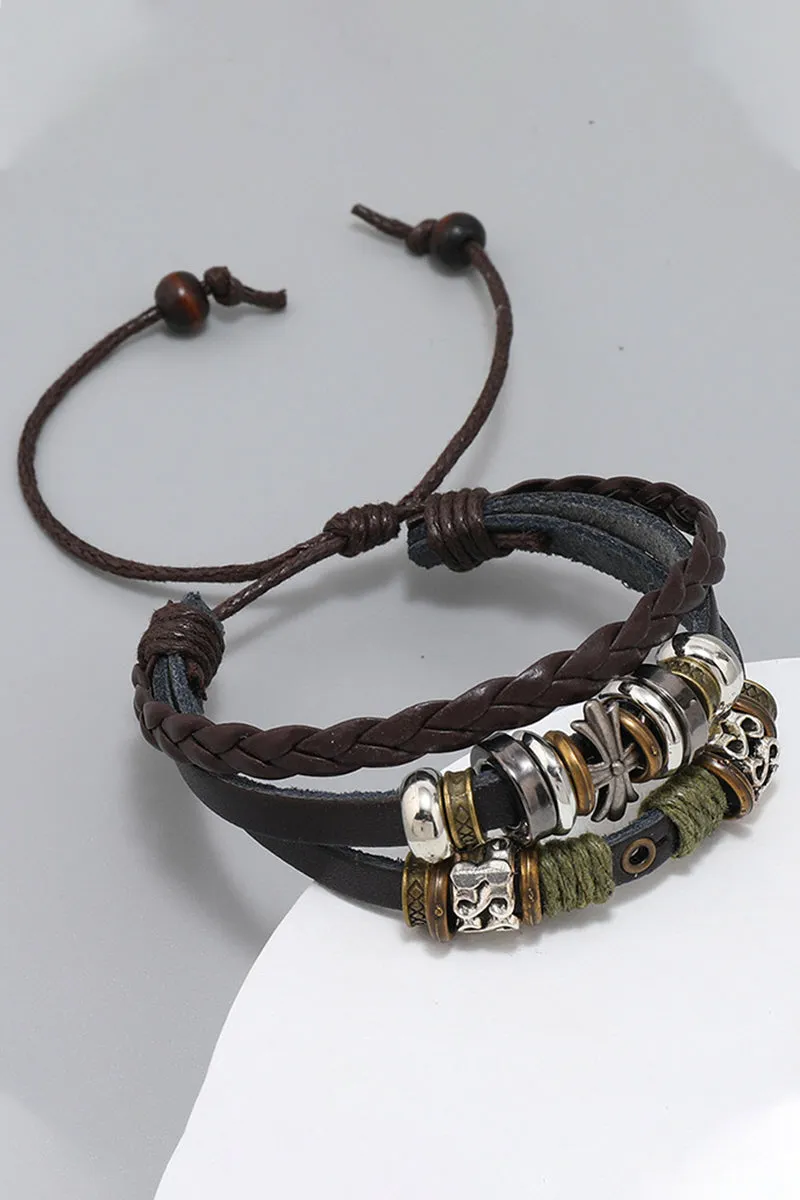 BEADED SIMPLE LEATHER MULTI-LAYER BRACELET