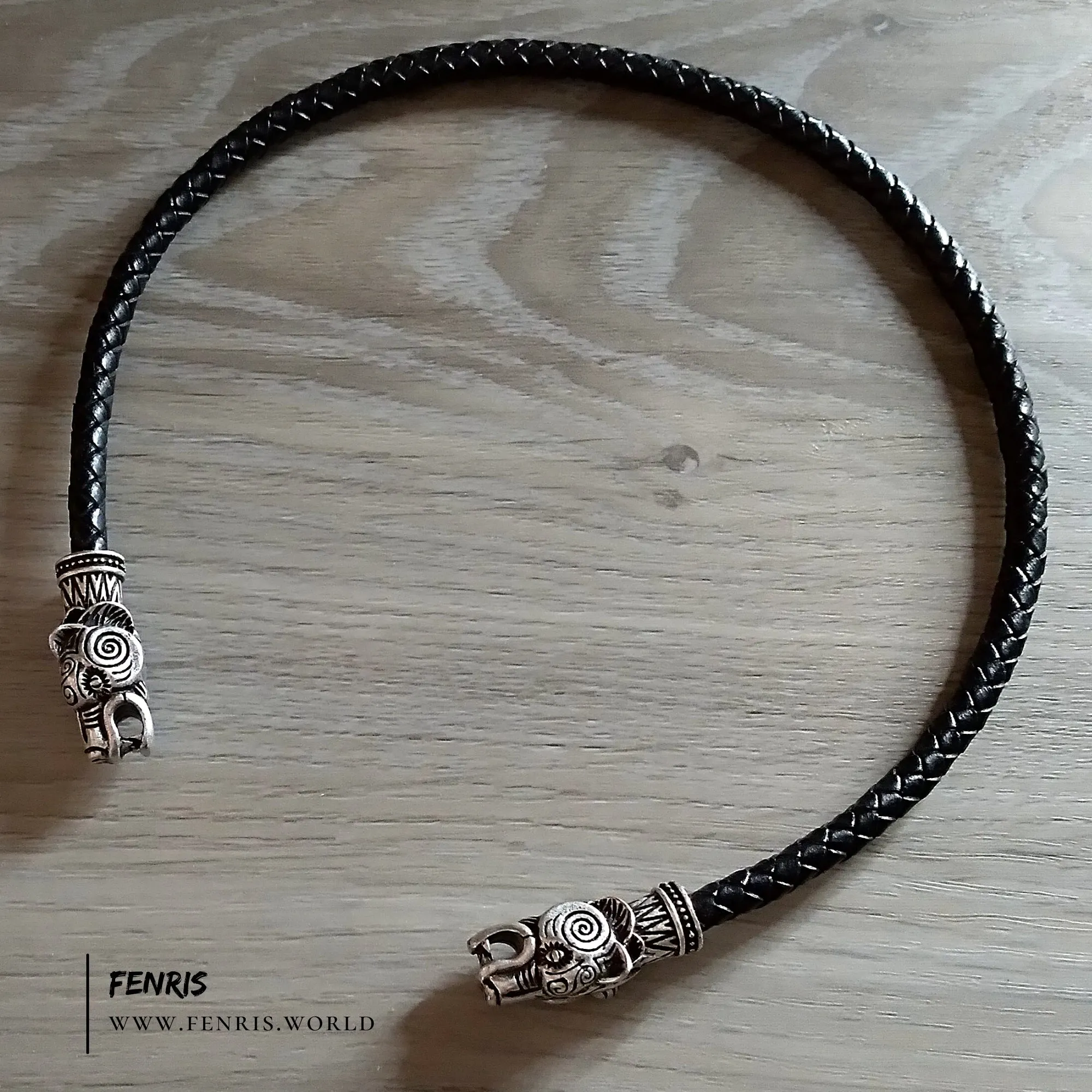 Bear Torc Silver Black Leather Norse Viking Style | Fenris