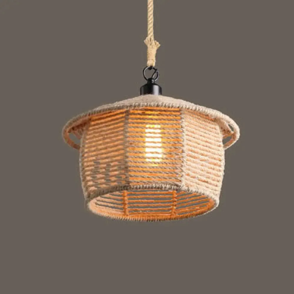 Beige Natural Rope Ceiling Pendant Light- 1 Light Industrial Lodge Style- Dining Room