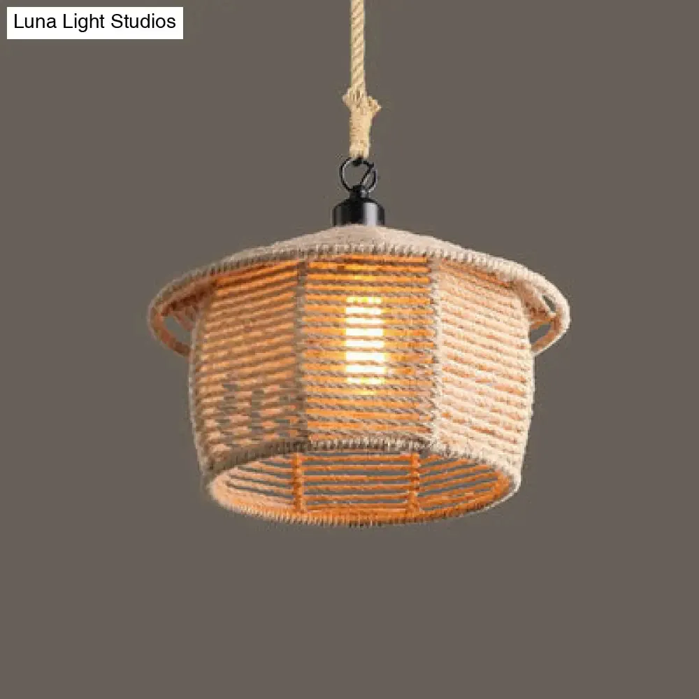 Beige Natural Rope Ceiling Pendant Light- 1 Light Industrial Lodge Style- Dining Room