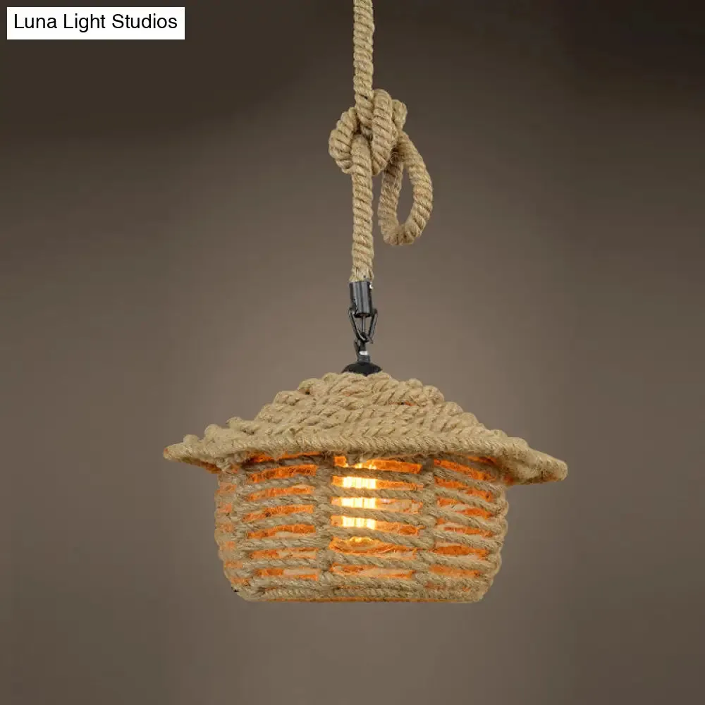 Beige Natural Rope Ceiling Pendant Light- 1 Light Industrial Lodge Style- Dining Room