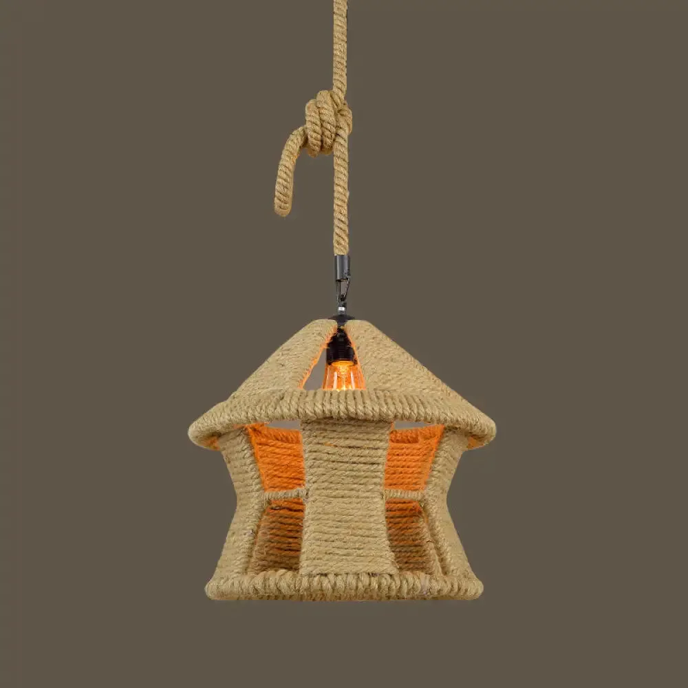 Beige Natural Rope Ceiling Pendant Light- 1 Light Industrial Lodge Style- Dining Room