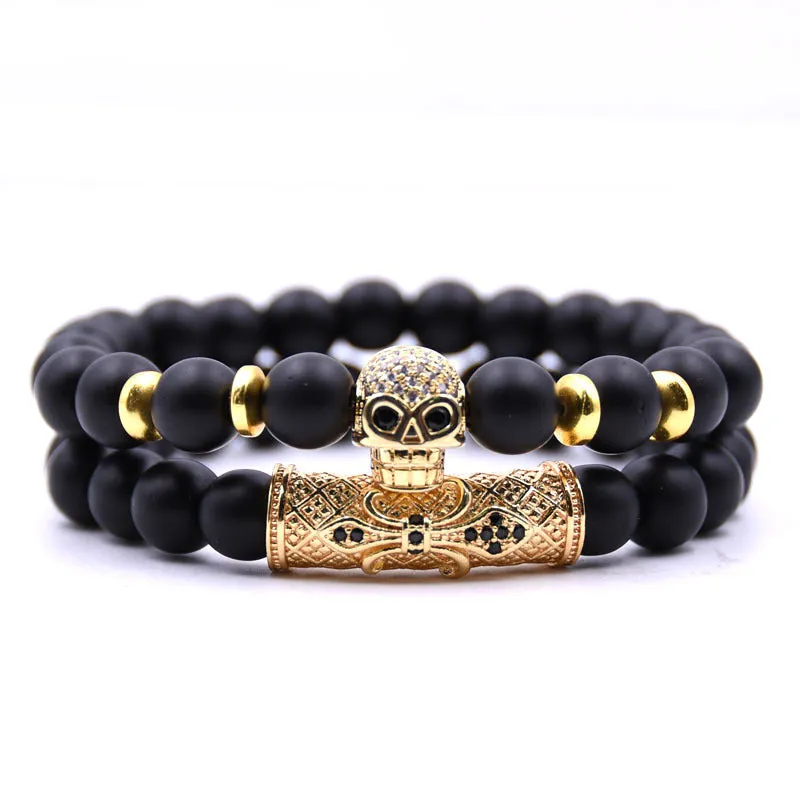 Black skull micro-inlaid zircon beaded bracelet