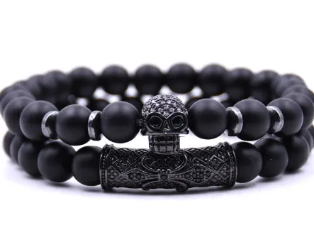 Black skull micro-inlaid zircon beaded bracelet