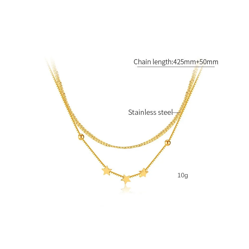 Charming Women's Gold Star Pendant Necklace - Delicate Layered Chain Jewelry