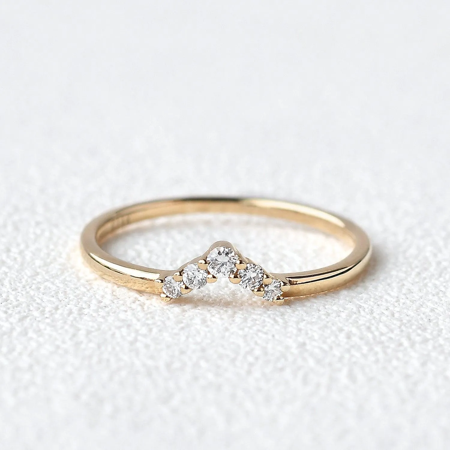 Chevron V Shaped Moissanite Yellow Gold Ring