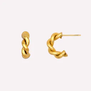 CHUNKY TWIST HUGGIE HOOP EARRINGS IN GOLD