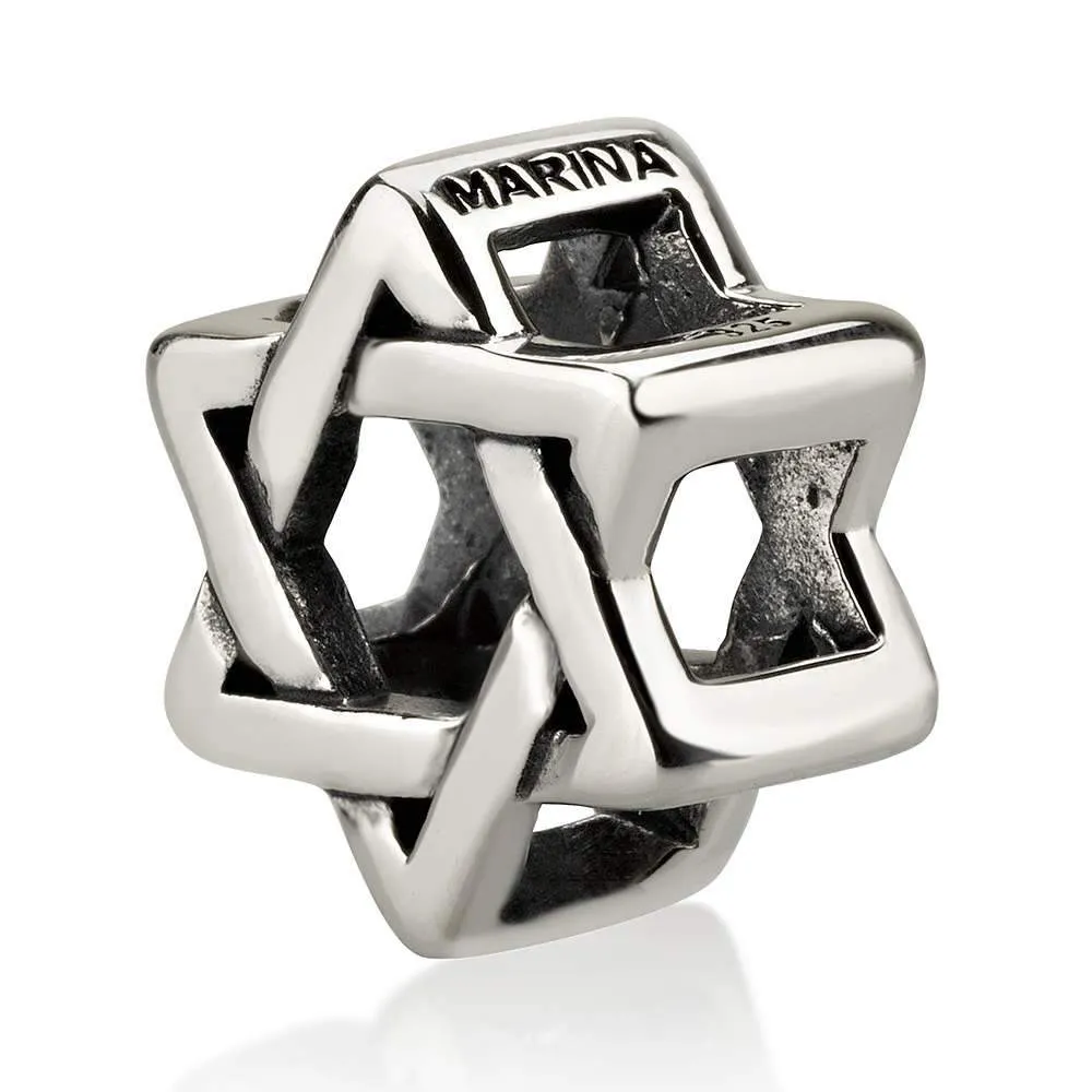 Classic Star David Bead Charm Intertwined Triangles Polished Silver Jewelry New