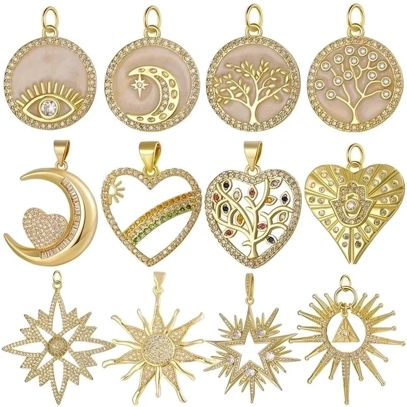 Classic Style Heart Shape Copper Plating Inlay Zircon 18k Gold Plated Charms Jewelry Accessories