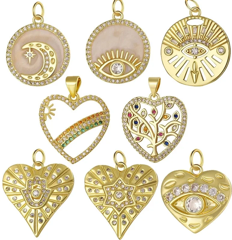 Classic Style Heart Shape Copper Plating Inlay Zircon 18k Gold Plated Charms Jewelry Accessories