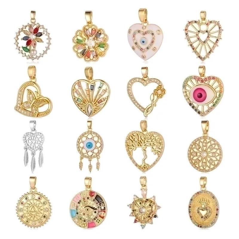 Classic Style Heart Shape Zircon Copper Wholesale Charms Jewelry Accessories