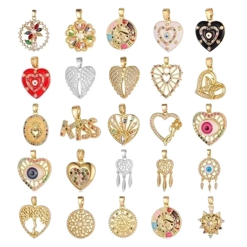 Classic Style Heart Shape Zircon Copper Wholesale Charms Jewelry Accessories