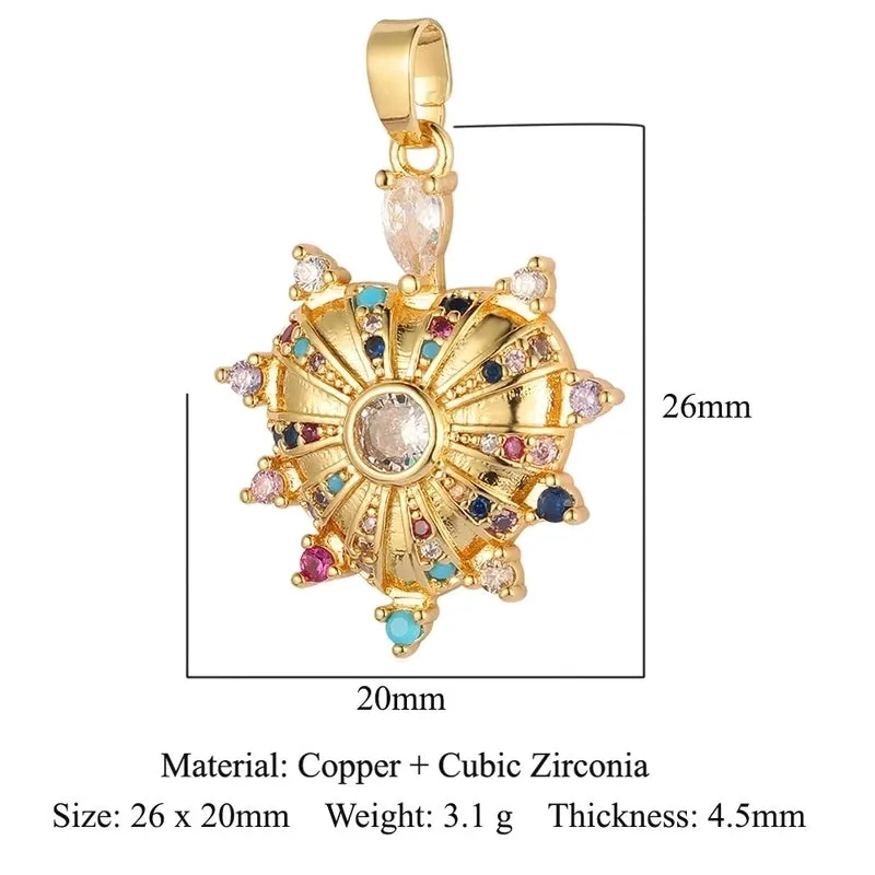 Classic Style Heart Shape Zircon Copper Wholesale Charms Jewelry Accessories