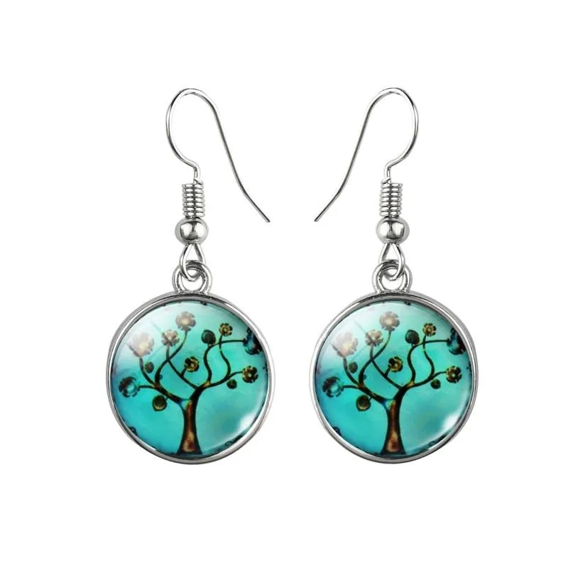 Classic Tree Of Life Jewelry Set Cute Trees Drawing Picture Glass Dome Necklace Bracelet Earrings For Women