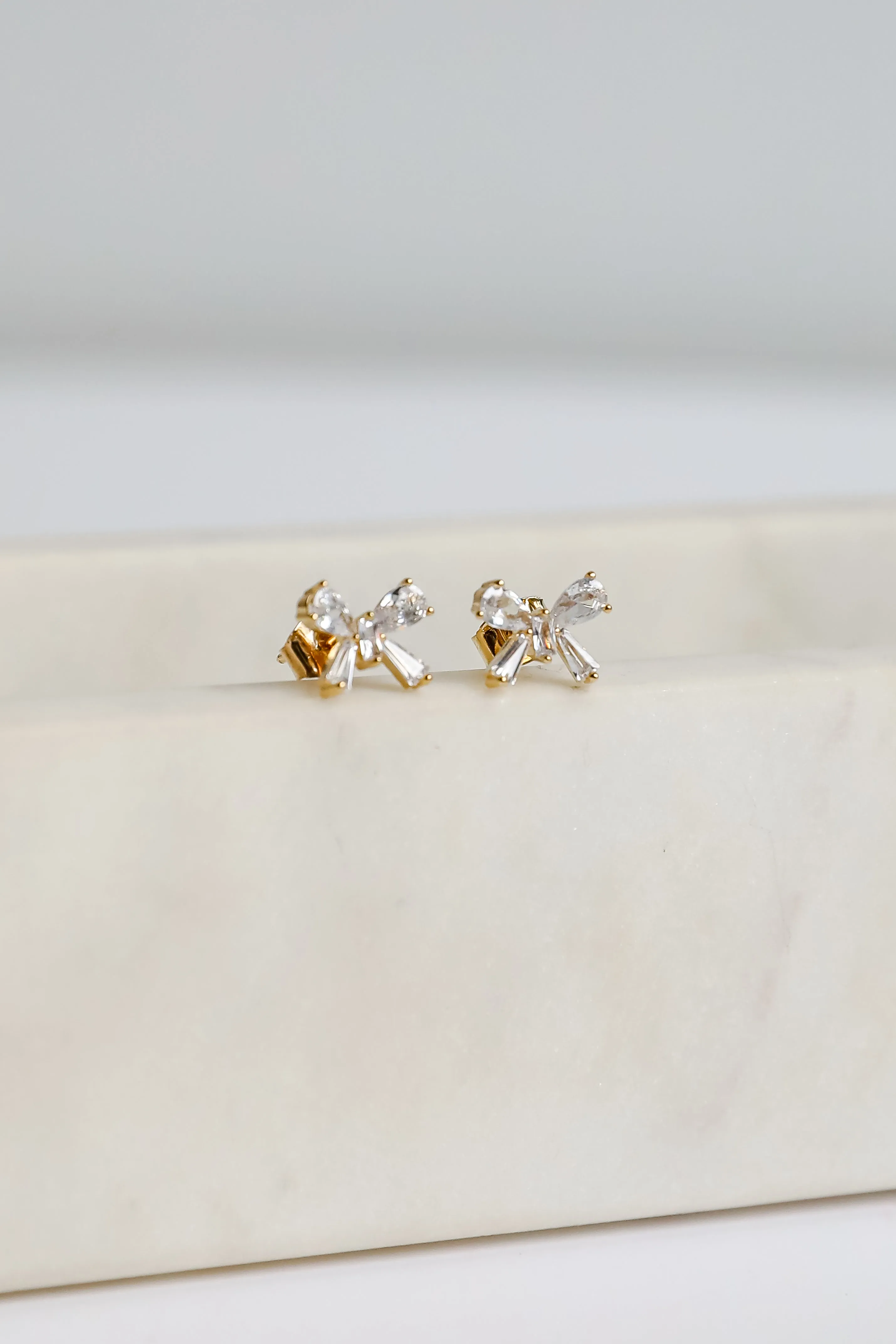 Claudia Gold Gemstone Bow Stud Earrings