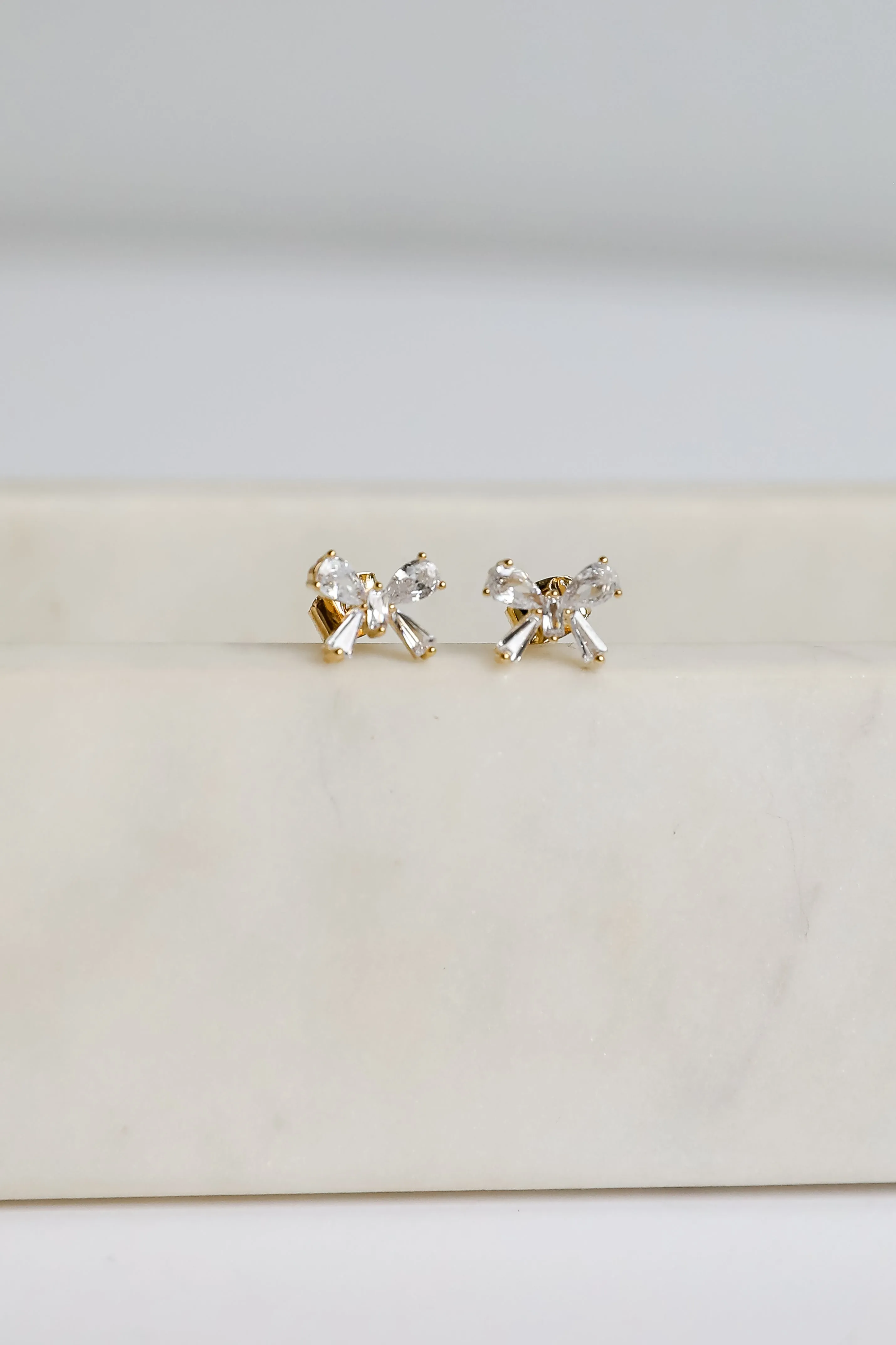 Claudia Gold Gemstone Bow Stud Earrings