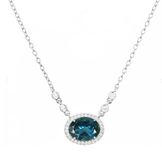 CLEARANCE - Kamaria Silver Oval Gemstone Halo Necklaces