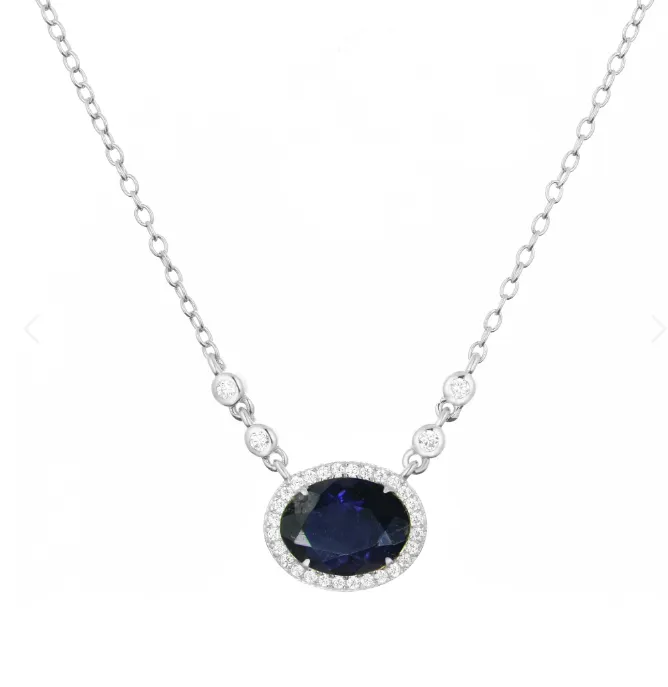 CLEARANCE - Kamaria Silver Oval Gemstone Halo Necklaces