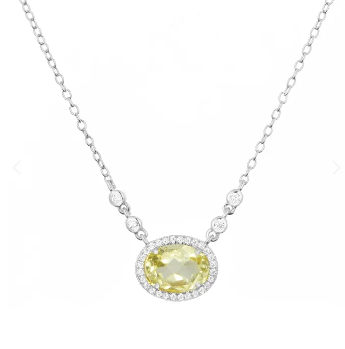 CLEARANCE - Kamaria Silver Oval Gemstone Halo Necklaces