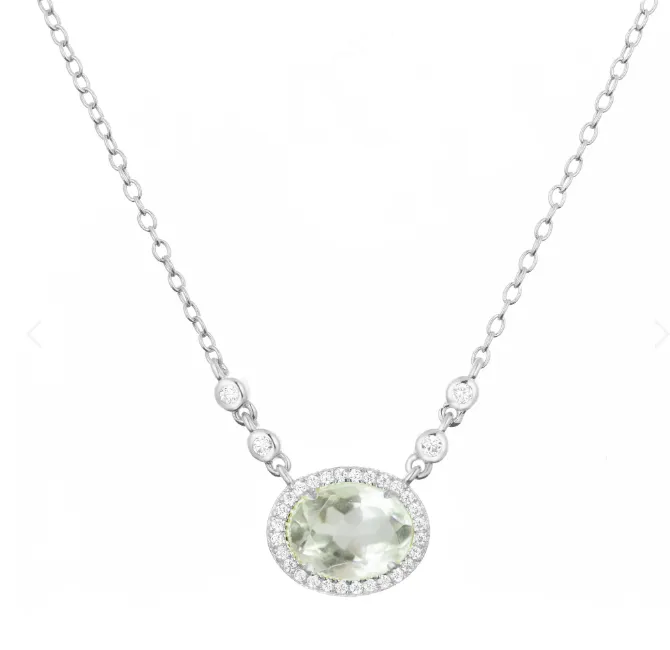 CLEARANCE - Kamaria Silver Oval Gemstone Halo Necklaces