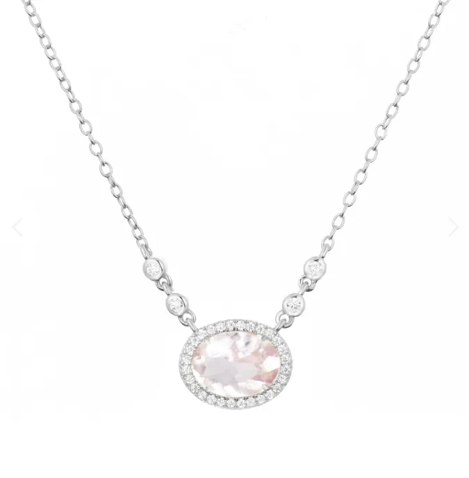 CLEARANCE - Kamaria Silver Oval Gemstone Halo Necklaces