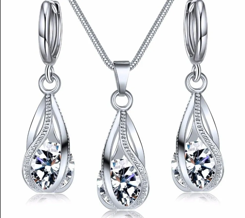 Crystal Jewelry Set Zircon Necklace Earrings Set