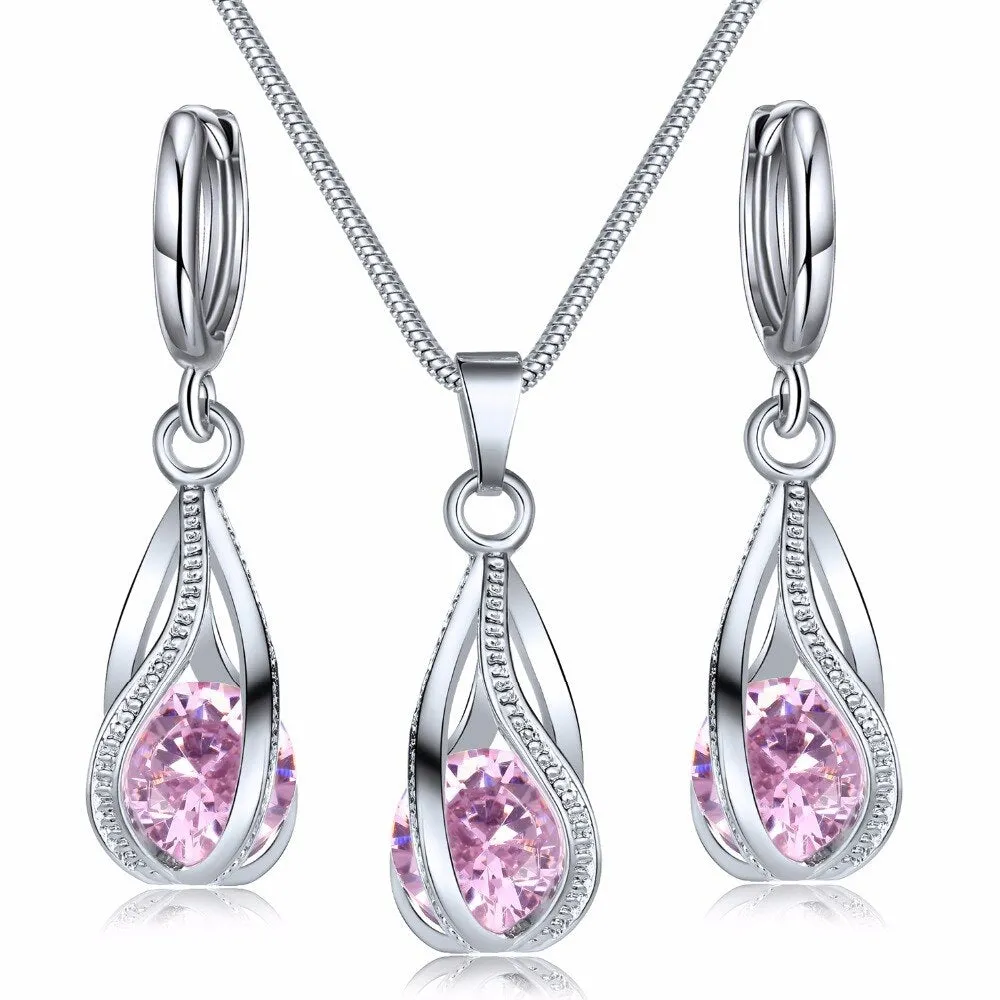 Crystal Jewelry Set Zircon Necklace Earrings Set