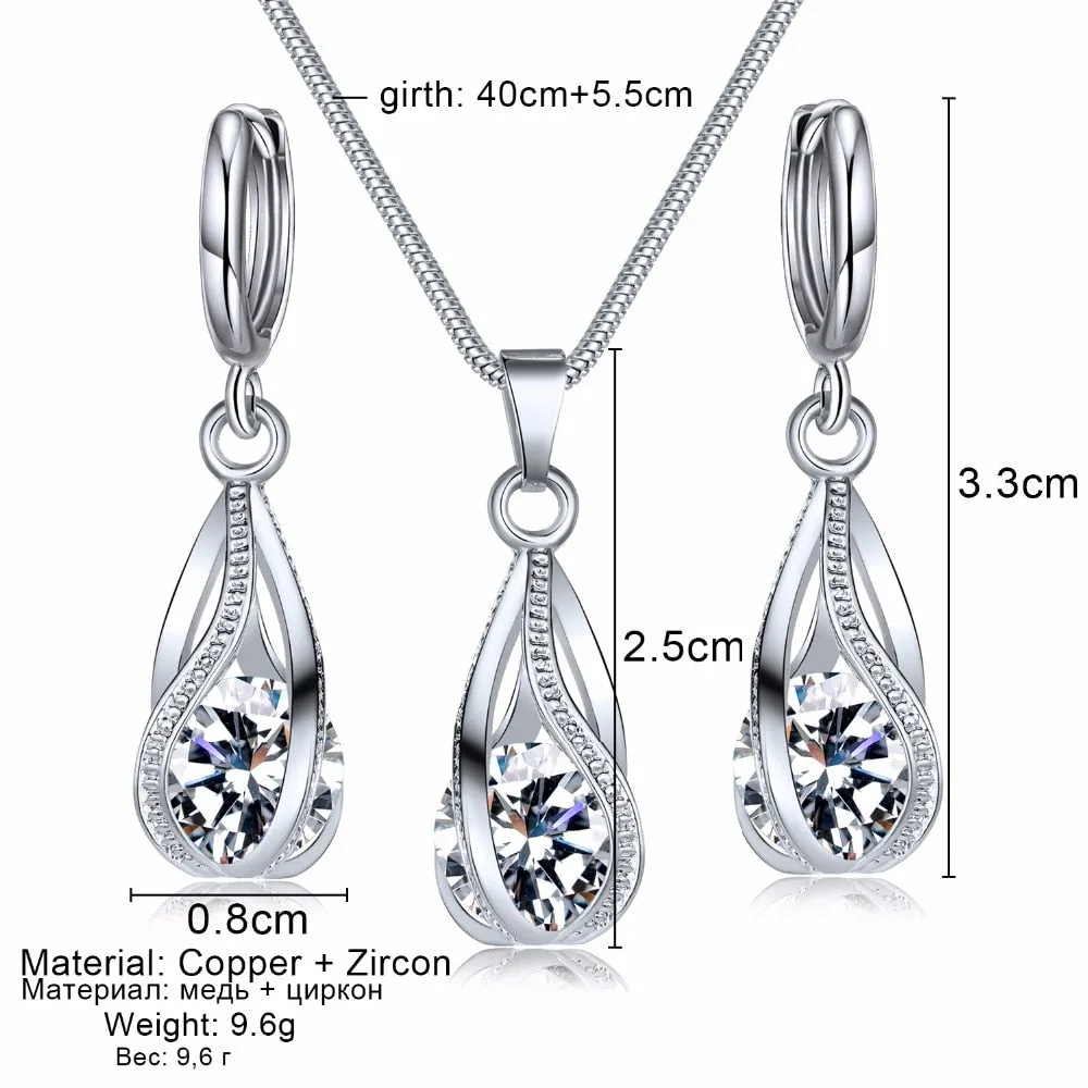 Crystal Jewelry Set Zircon Necklace Earrings Set