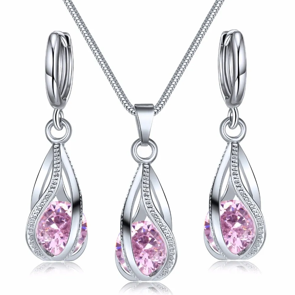 Crystal Jewelry Set Zircon Necklace Earrings Set