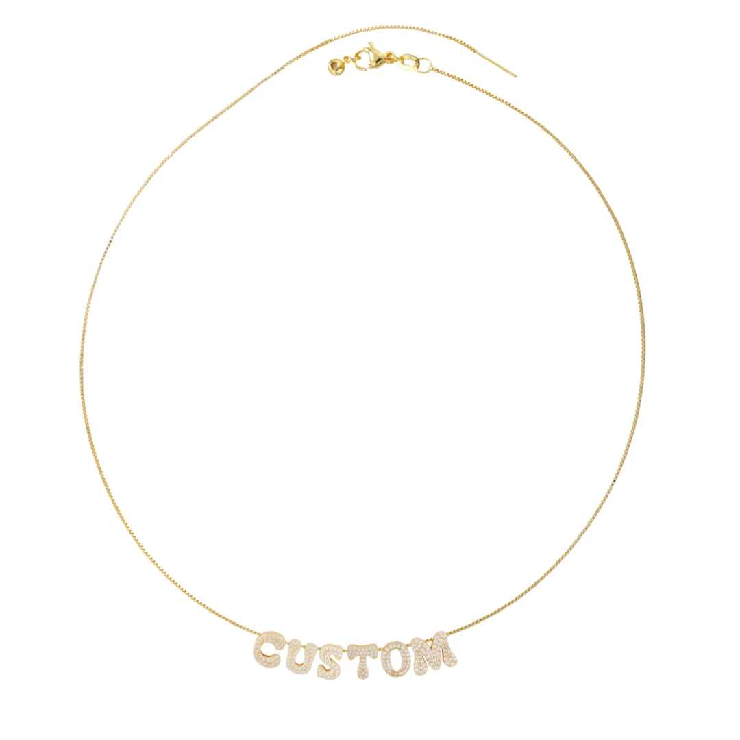 Custom Cz Scroll Name Slider Gold Filled Necklace