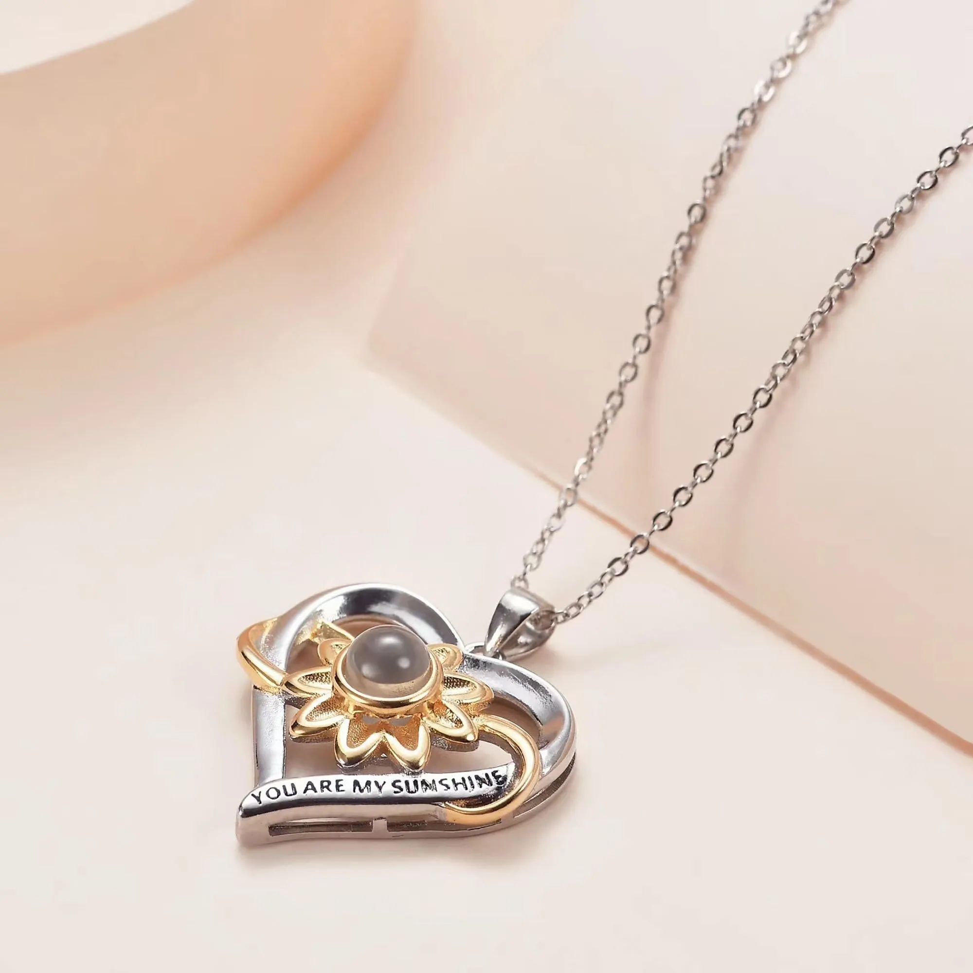 Customized photo of sunflower love Projection Necklace 100 Languages Pendant Jewelry