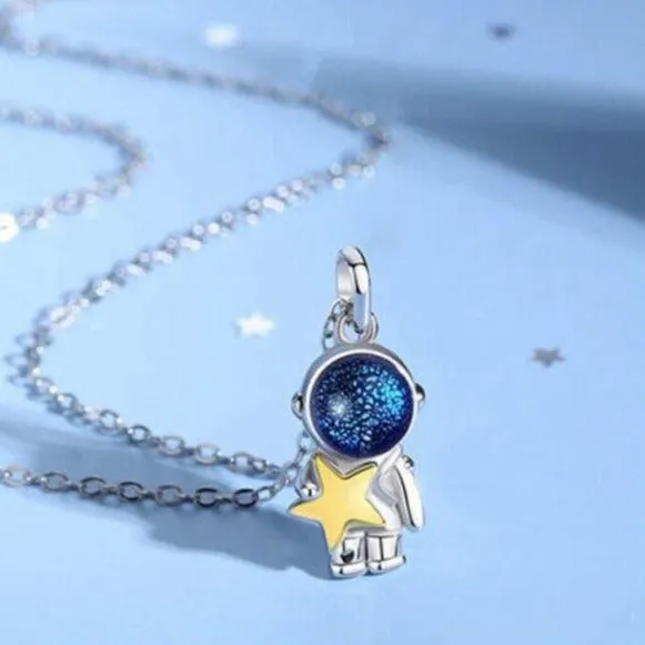 cute star and moon astronaut couple necklace fashion sweet dynamic romantic jewelry