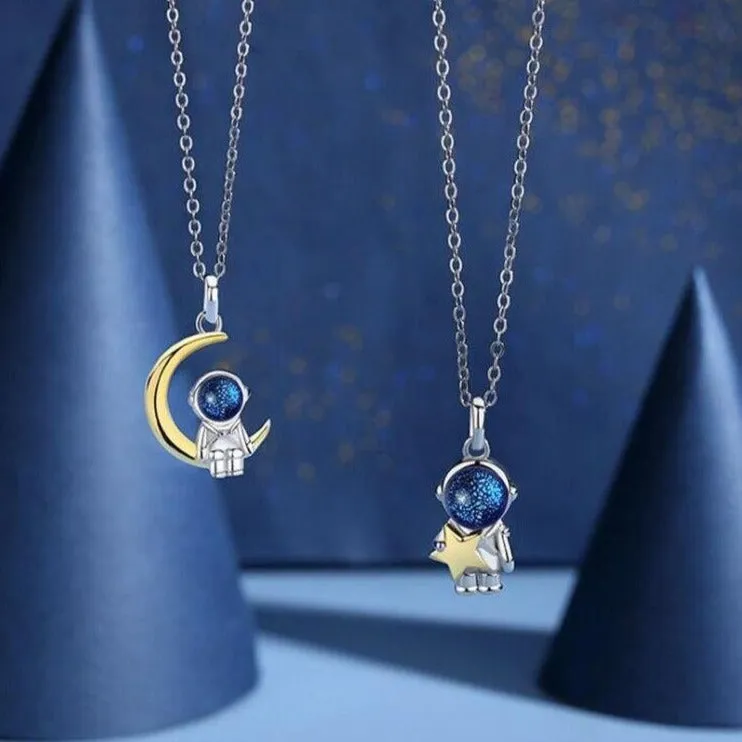 cute star and moon astronaut couple necklace fashion sweet dynamic romantic jewelry