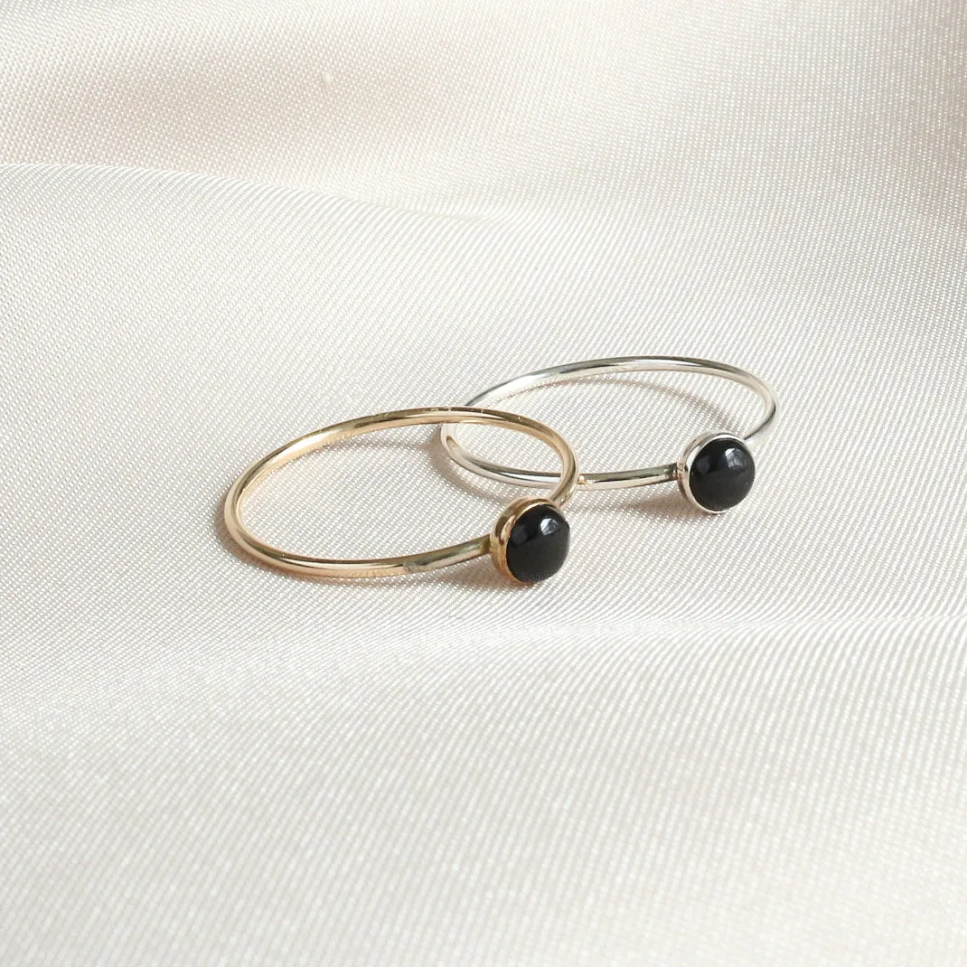 Dainty Black Onyx Minimalist Ring 4mm