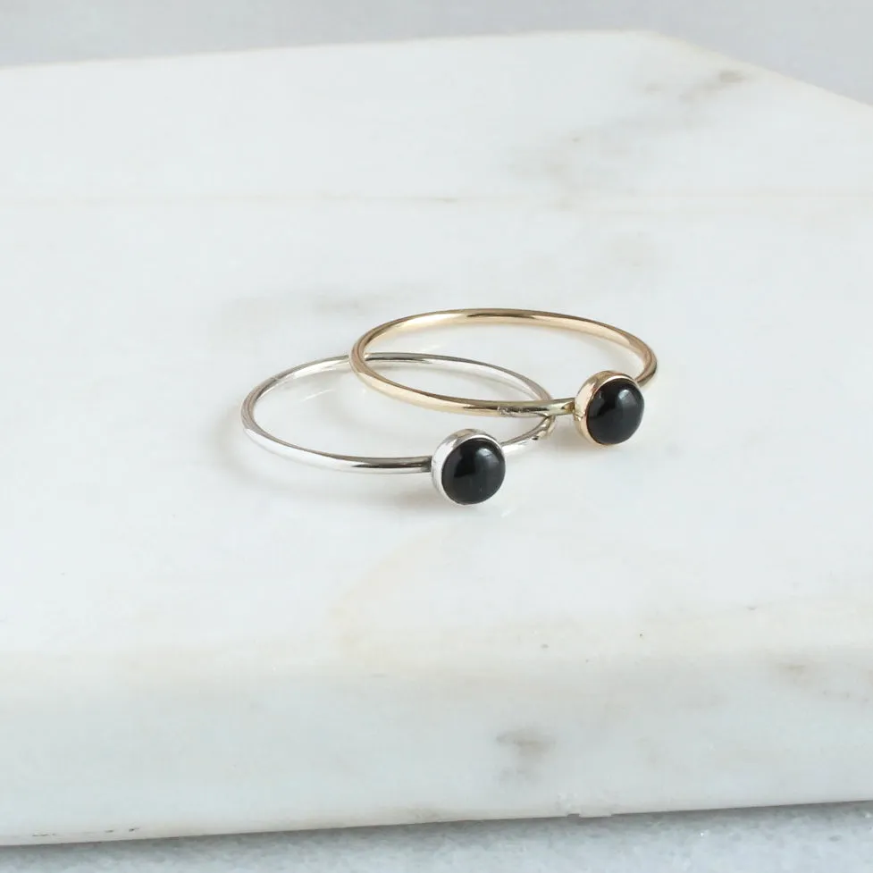 Dainty Black Onyx Minimalist Ring 4mm