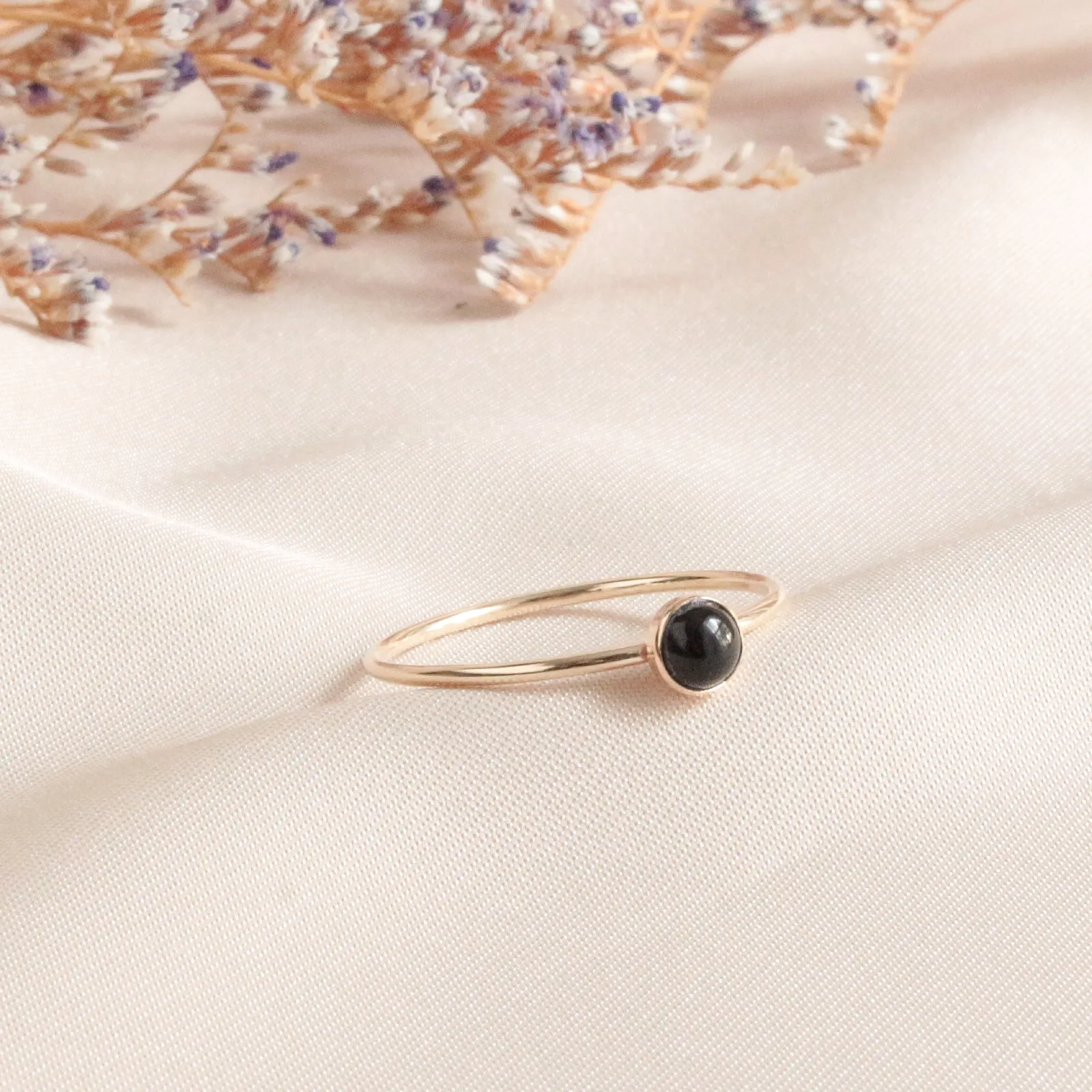 Dainty Black Onyx Minimalist Ring 4mm