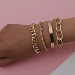 Dainty Boho Chunky Flat Cable Gold Chain Bracelets Set