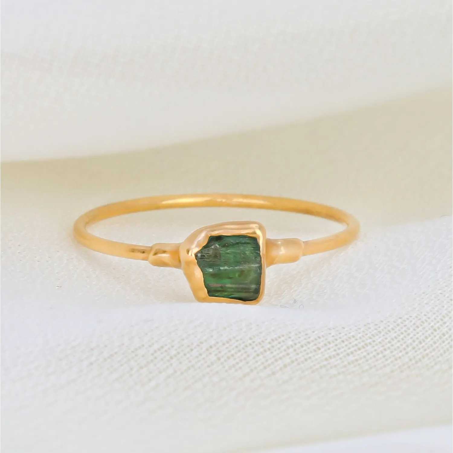 Dainty Raw Emerald Ring