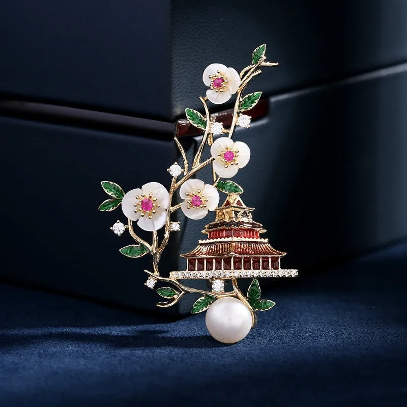 Design Clothing Simulation Pearl Flower Cheongsam Chinese Clothing Accessories Chinese Attic Palace Brooch