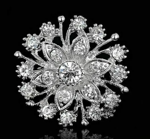 Designer brooch christmas new year silver plated flower broach celebrity pin rr4