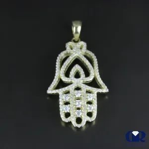 Diamond Micro Pave Hamsa Hand Charm Pendant In 14K Gold