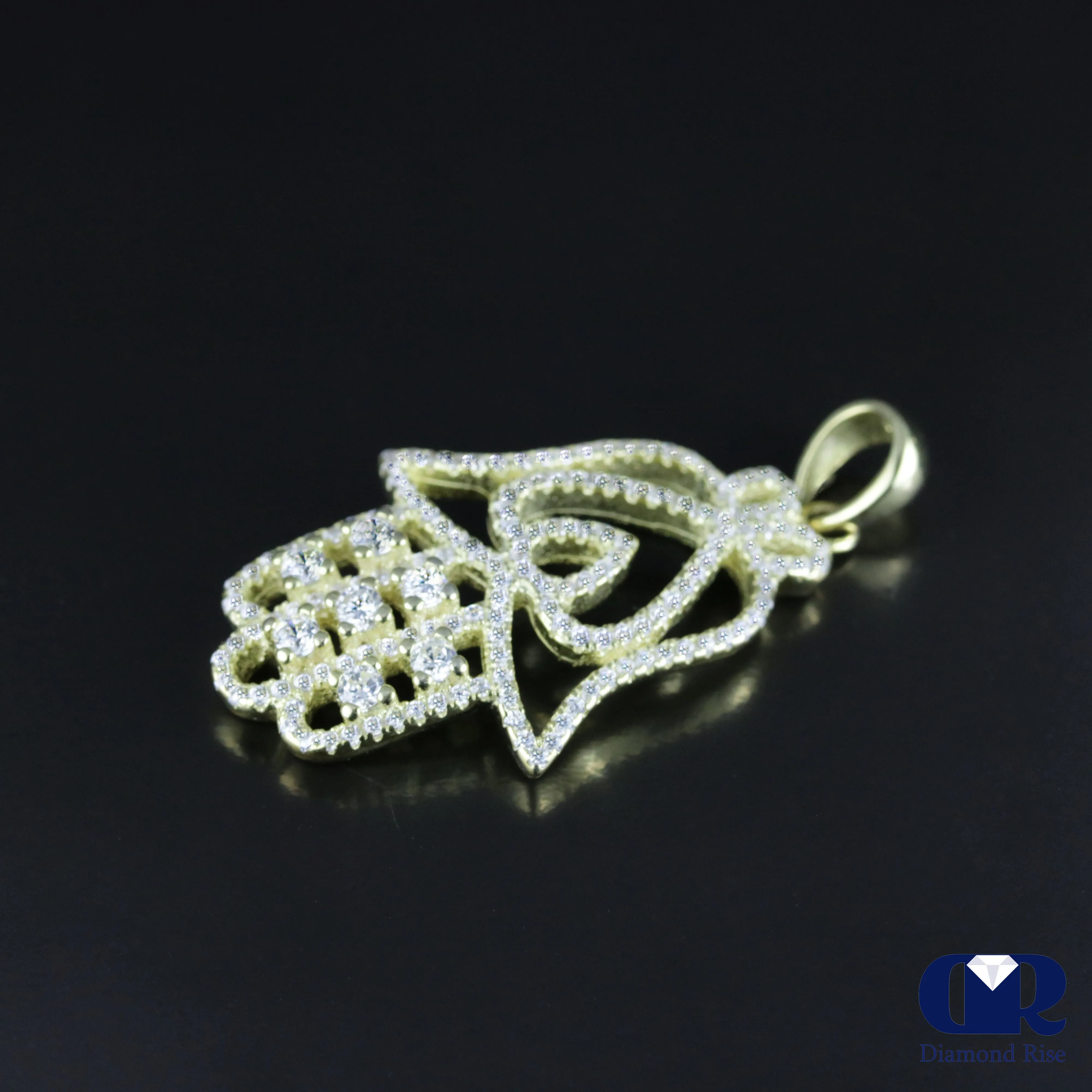 Diamond Micro Pave Hamsa Hand Charm Pendant In 14K Gold