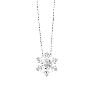 Diamond Snowflake Pendant Necklace in Sterling Silver, 0.02 cttw