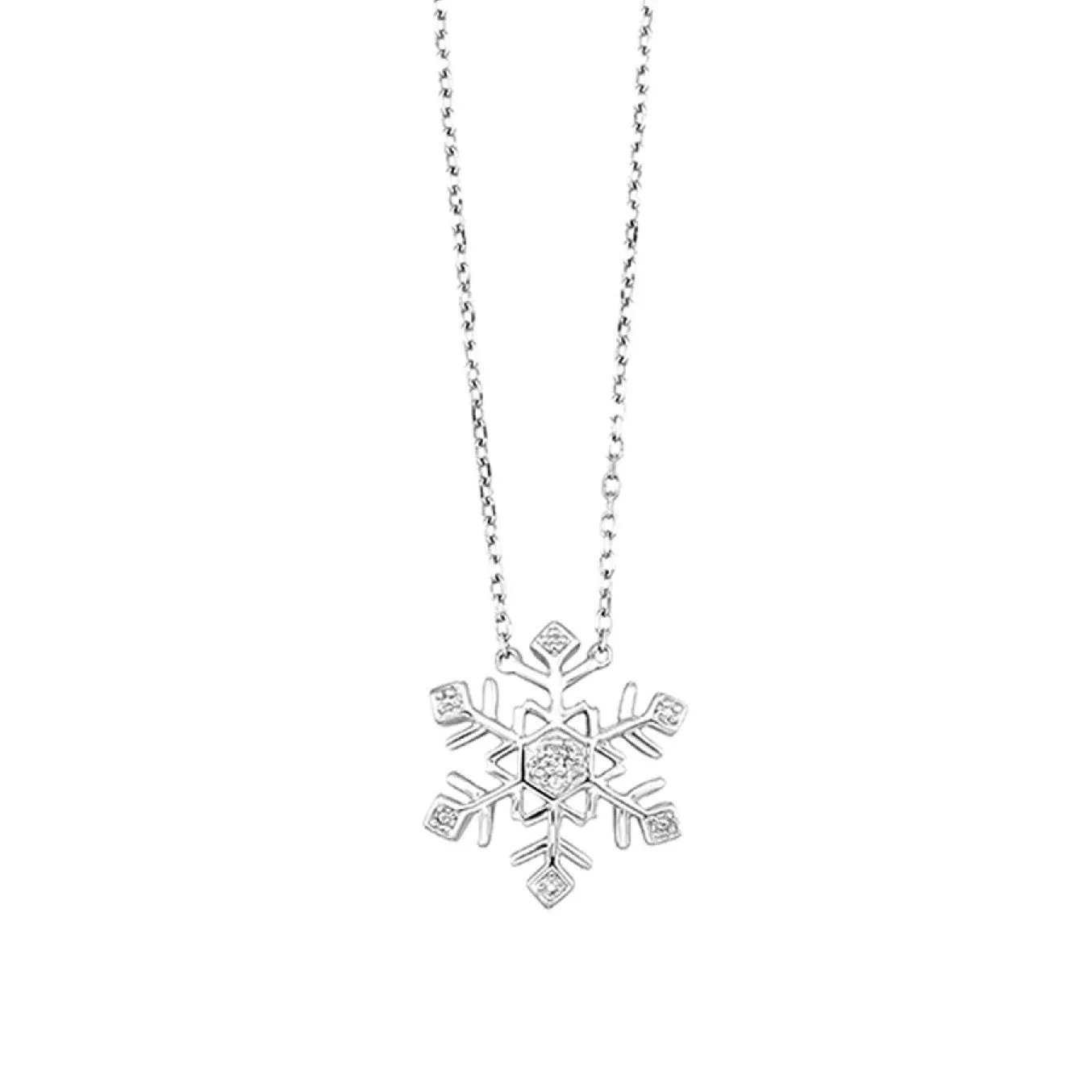 Diamond Snowflake Pendant Necklace in Sterling Silver, 0.02 cttw