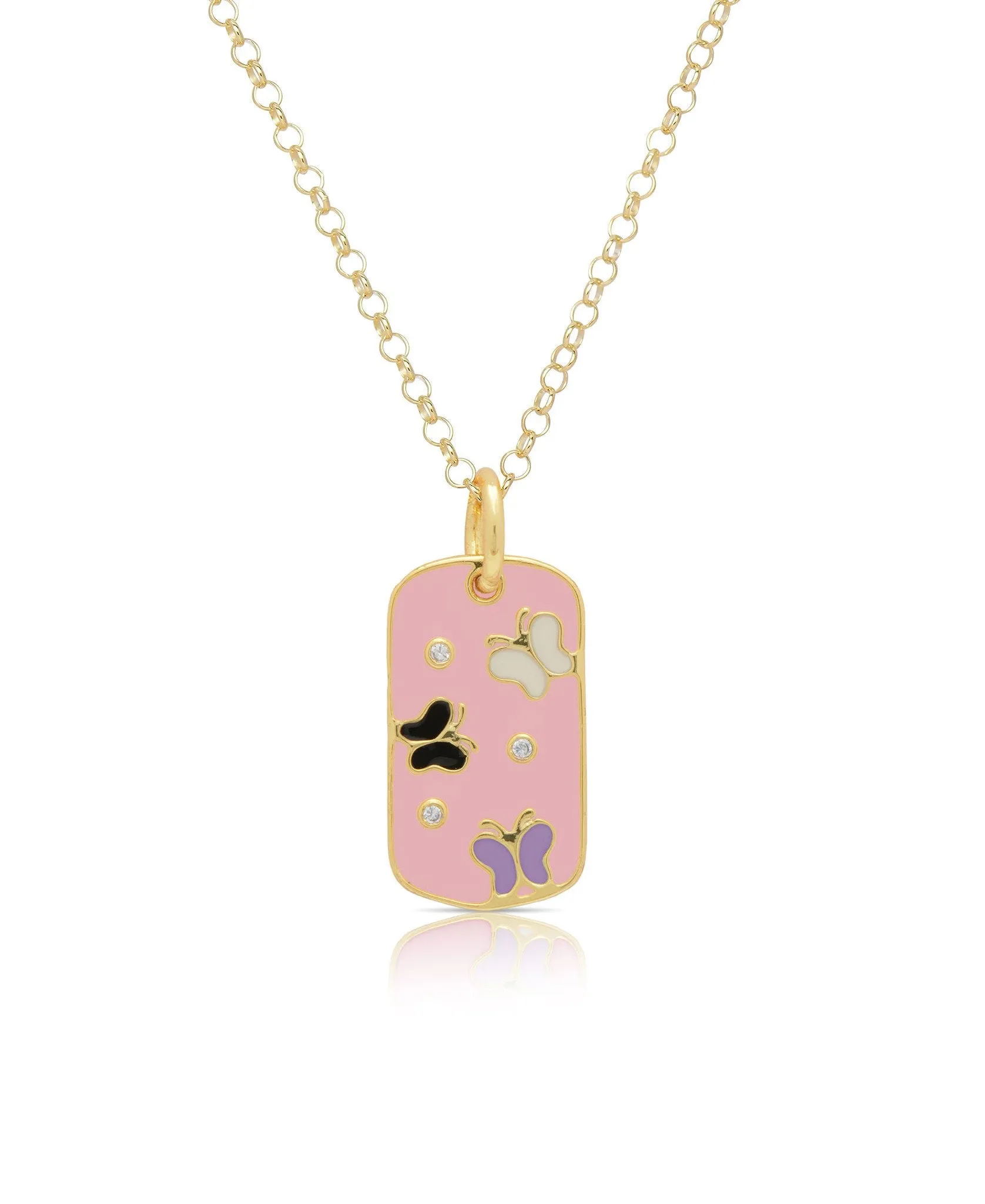 Dog Tag Pendant with CZ and Butterflies