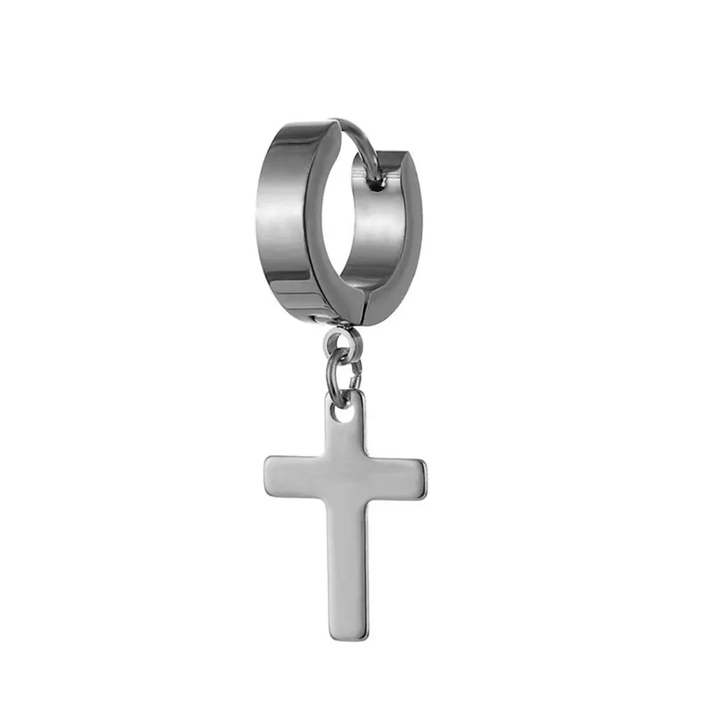 Dropshipping Hot Fashion Stainless Steel Cross Stud Earrings For Punk Men Jewelry