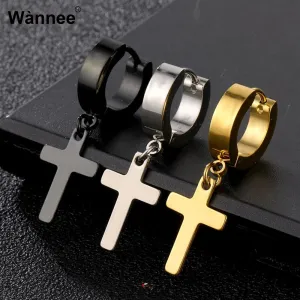 Dropshipping Hot Fashion Stainless Steel Cross Stud Earrings For Punk Men Jewelry